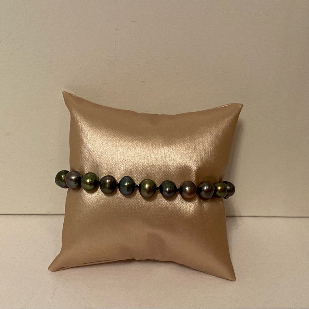 BRACELET BEADS GRAY PEACOCK FRESHWATER PEARLS STERLING SILVER 925 CLASP 7.5” - Picture 3 of 9